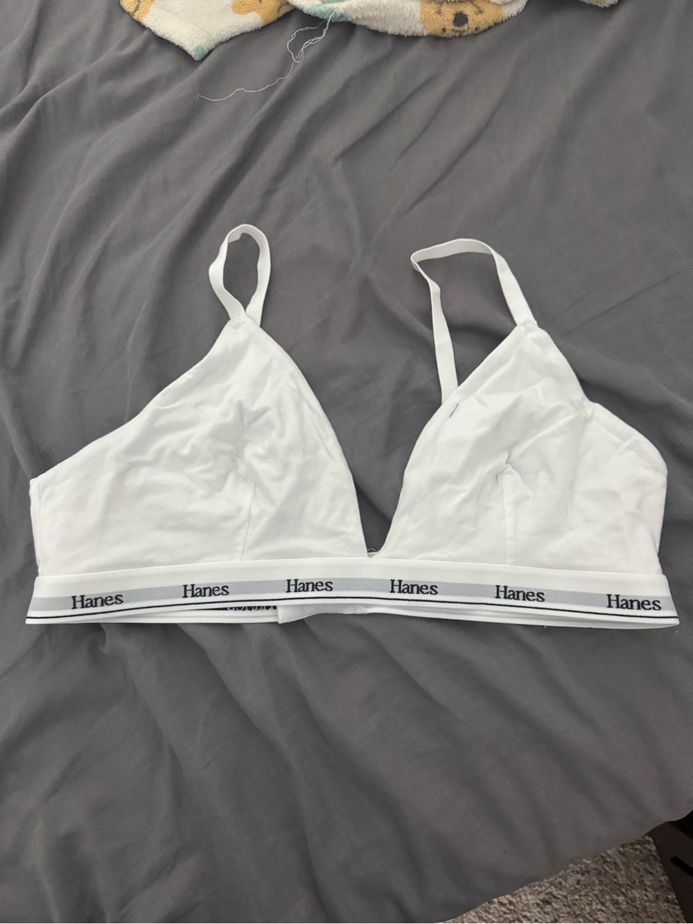 Hanes White Wireless Triangle Bralette with Logo Band